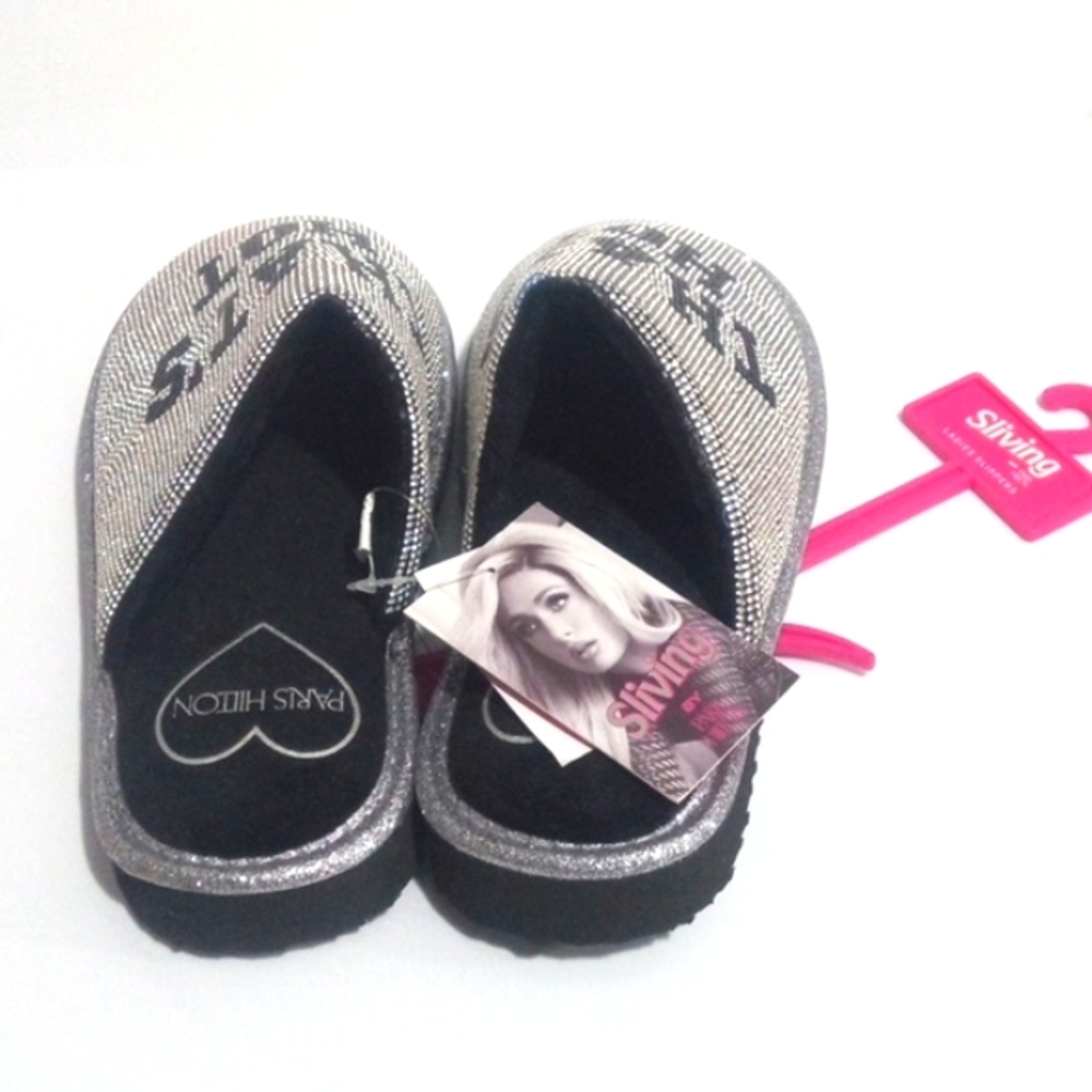 PARIS HILTON RHINESTONE BLACK THAT'S HOT MULE SLIPPERS SIZE 5-6 NWT - Picture 5 of 7
